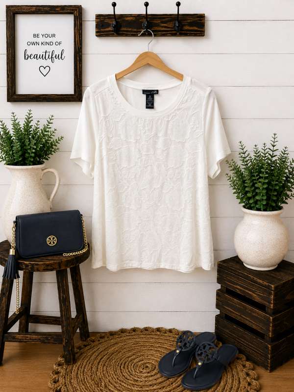 RBX white Top with crochet lace front Size S/M