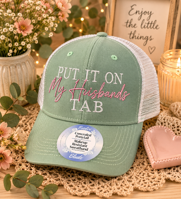 Put it on My Husbands Tab Seafoam/White snapback ponytail hat