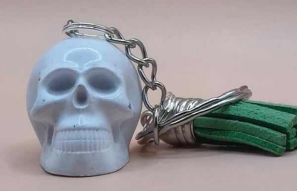 Mini skull keyring white/green