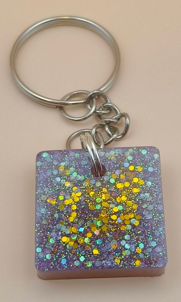 Square purple/gold keyring
