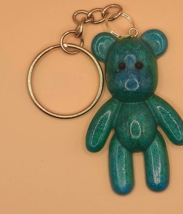 Large teddy keyring green/blue