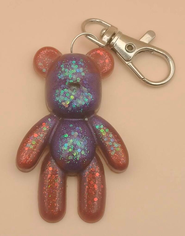 Large teddy keyring purple/red