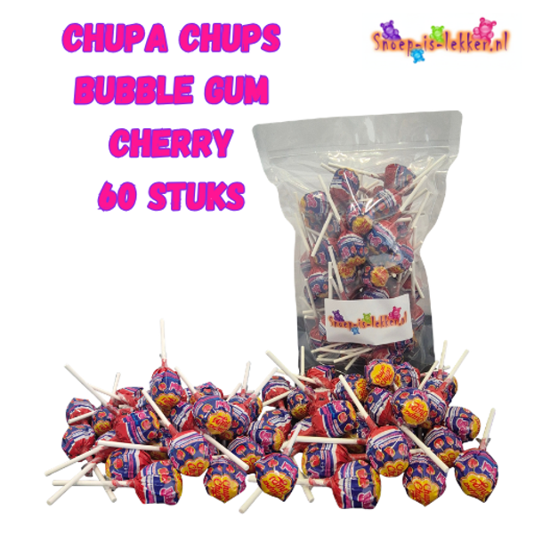 Chupa Chups Bubble Gum Cherry 60 stuks