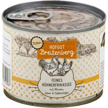 Hofgut Breitenberg Cat Kitten feines Hühnerfrikassee mit Herzen, Leber & Süßkartoffeln 12 x 180g (12,03€/kg)