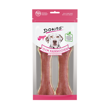 Dokas Dog Snack 15 cm Kauknochen mit Ente 10 x 2 Stück (2,00€/Stk.)