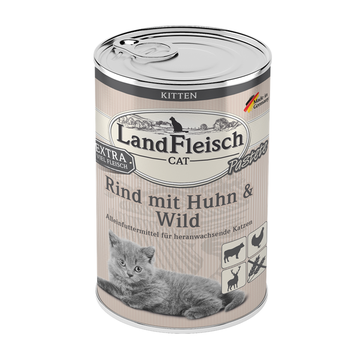 LandFleisch Cat Kitten Pastete Rind mit Huhn & Wild 24 x 400g (4,79€/kg)