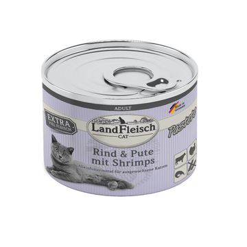LandFleisch Cat Adult Pastete Rind & Pute mit Shrimps 6 x 195g (8,54€/kg)
