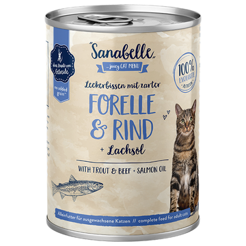 Sanabelle Nassfutter mit Forelle & Rind & Lachsöl 6 x 400g (8,33€/kg)