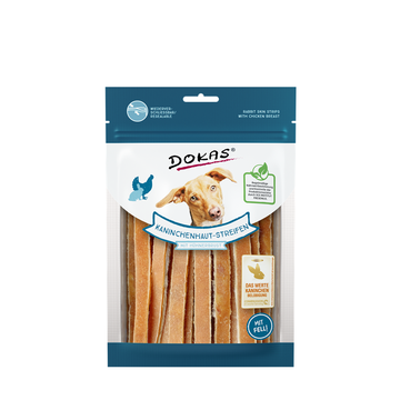 Dokas Dog Snack Kaninchenhaut-Streifen mit Hühnerbrust 3 x 120g (44,42€/kg)
