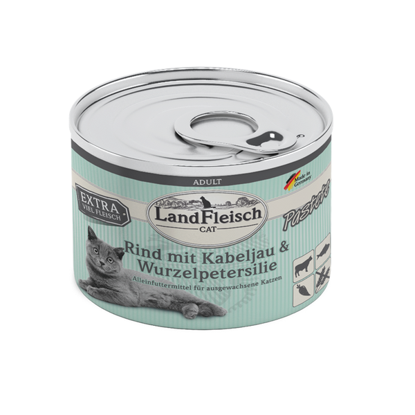 LandFleisch Cat Adult Pastete Rind mit Kabeljau & Wurzelpetersilie 6 x 195g (8,54€/kg)