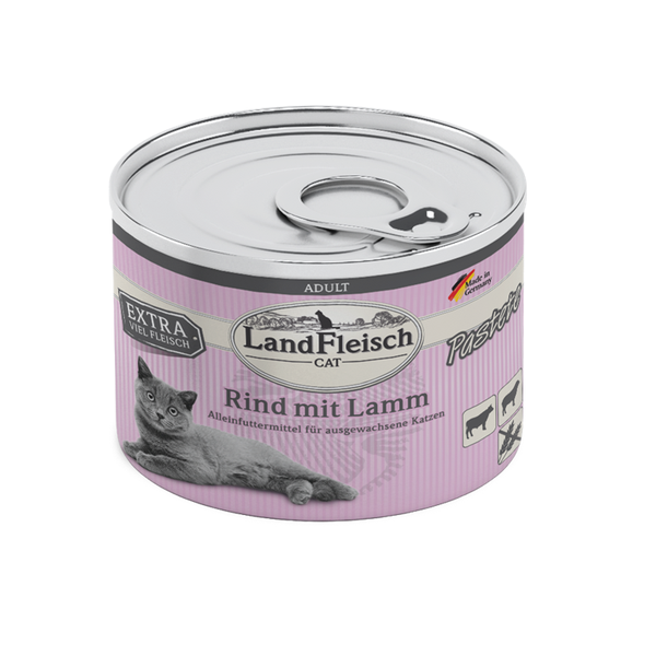 LandFleisch Cat Adult Pastete Rind mit Lamm 24 x 195g (7,26€/kg)