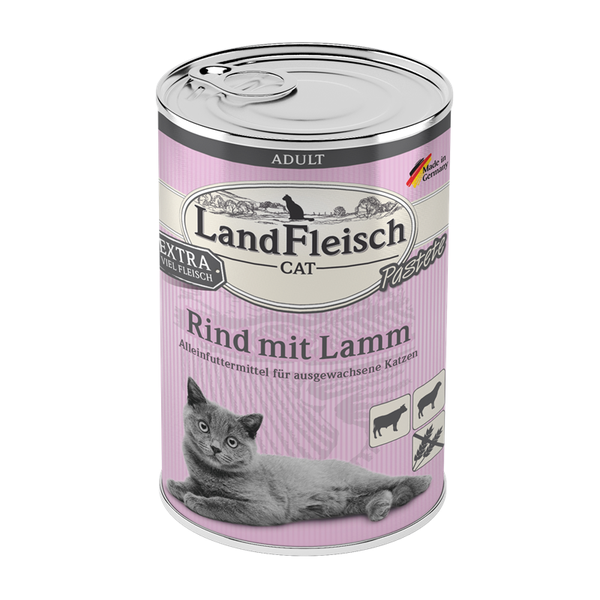 LandFleisch Cat Adult Pastete Rind mit Lamm 12 x 400g (5,41€/kg)