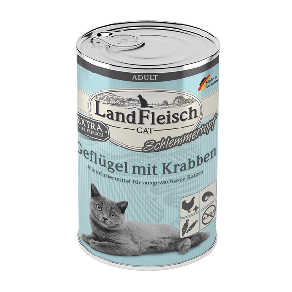 LandFleisch Cat Adult Schlemmertopf Geflügel mit Krabben 18 x 400g (5,00€/kg)