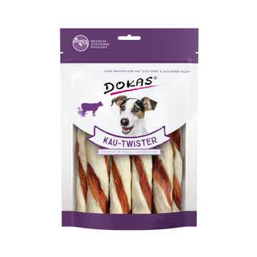 Dokas Dog Snack Kau-Twister mit Rinderhaut, Entenherz & Entenbrust 5 x 200g (29,99€/kg)