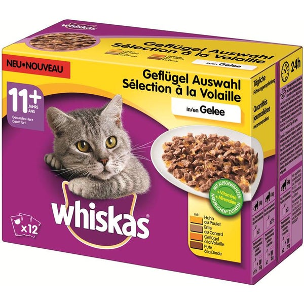 Whiskas Portionsbeutel Multipack 11+ Geflügelauswahl Gelee 24 x 100g (5,83€/kg)