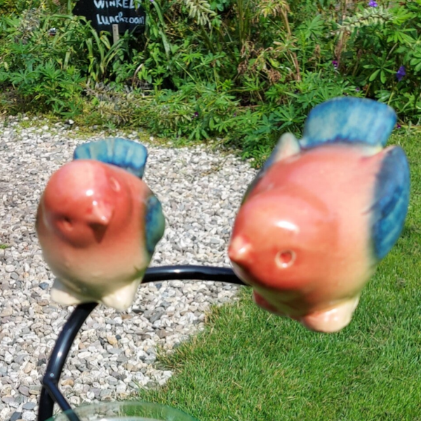 Regenmeter met 2 vogeltjes met plastic regenmeter bakje.