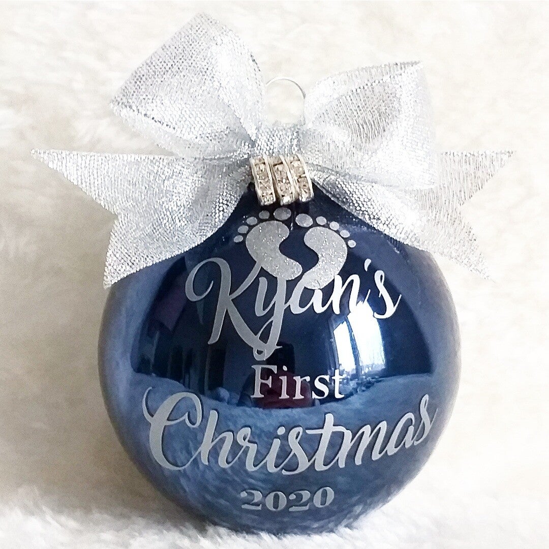 Kerstbal first christmas blauw/Roze