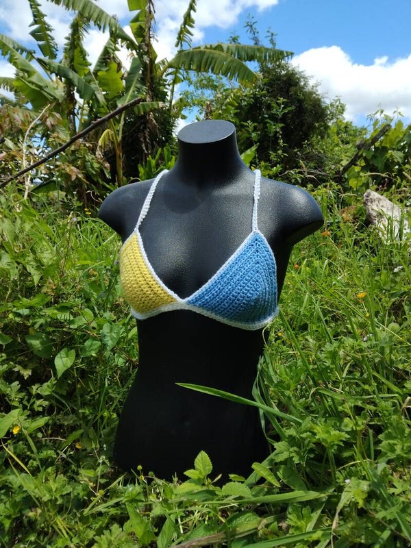 Blue and yellow summer top
