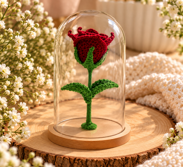 Rose éternelle sous cloche au crochet