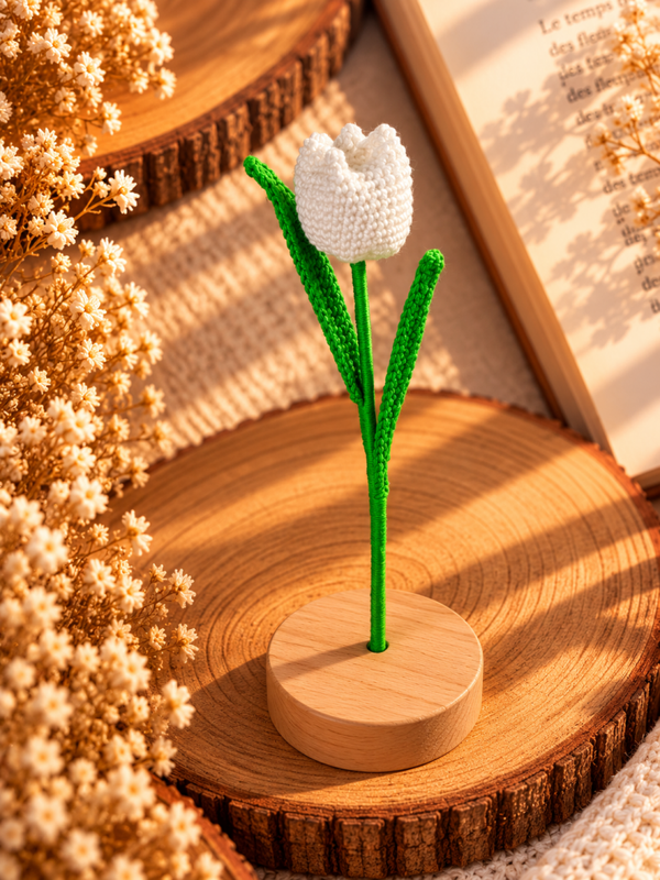 Tulipe fermé blanche au crochet