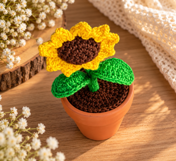 Petit pot de tournesol au crochet