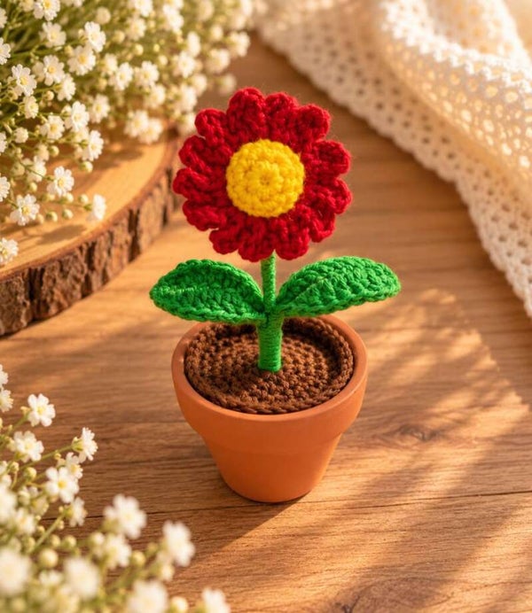 Petit pot de pâquerette au crochet