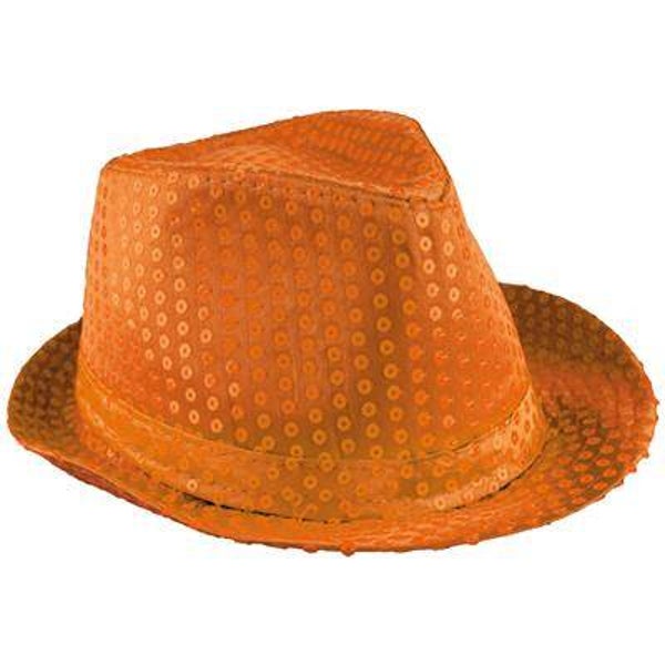 Hoed met pailletten neon oranje