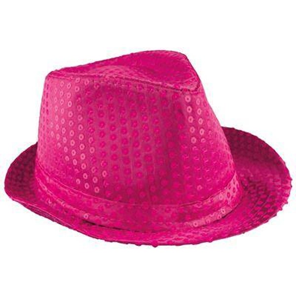 Hoed met pailletten neon roze