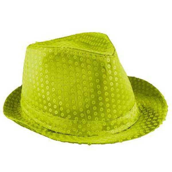 Hoed met pailletten neon geel