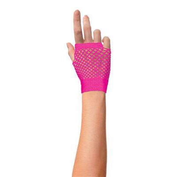 Handschoenen van visnetstof, kort, fluorescerend roze