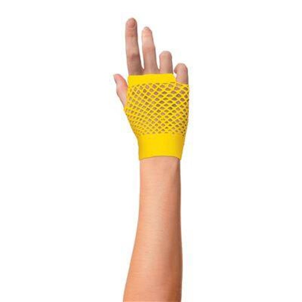 Handschoenen van visnetstof, kort, fluorescerend geel