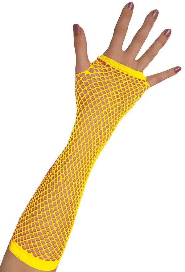 Lange handschoenen met visnetpatroon geel