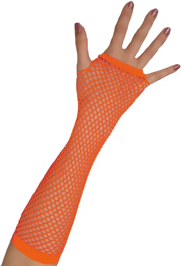 Lange handschoenen met visnetpatroon oranje
