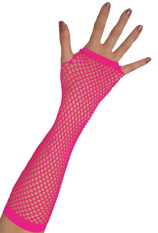 Lange handschoenen met visnetpatroon roze