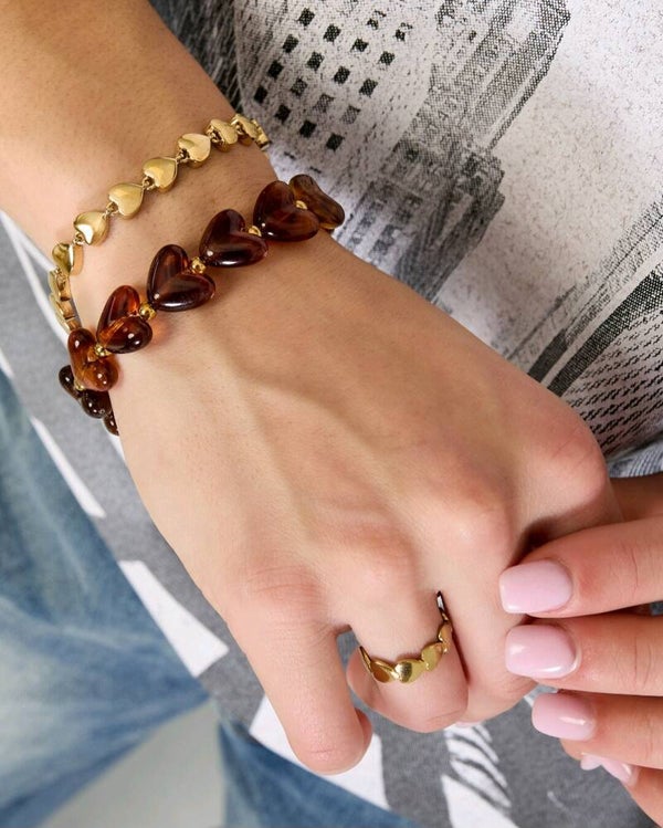 Hart armband koffie bruin