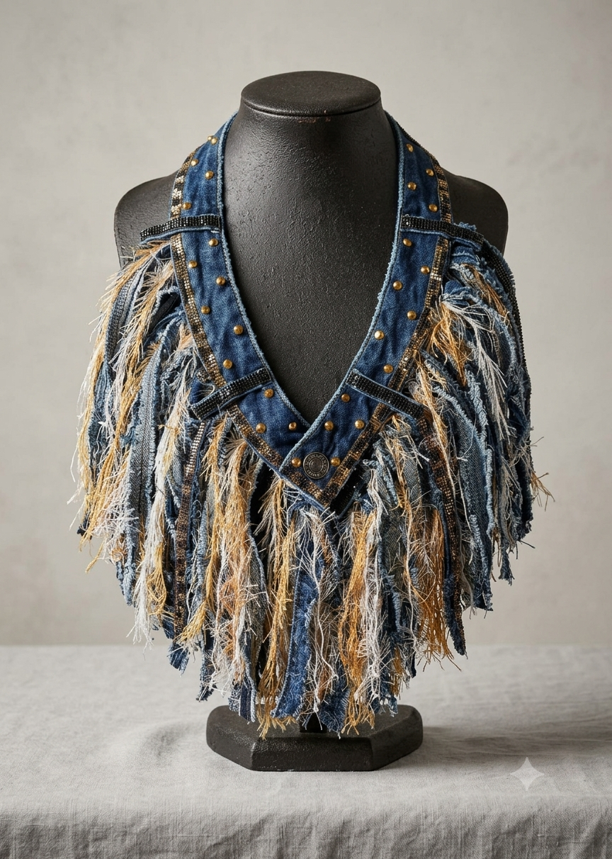 The 'Wild & Free' Fringed Denim Statement Collar
