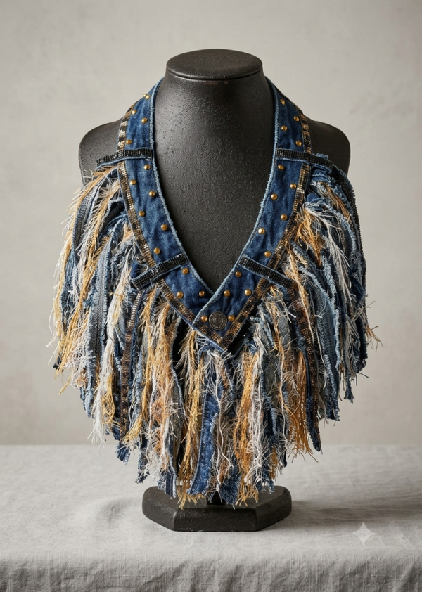 The 'Wild & Free' Fringed Denim Statement Collar