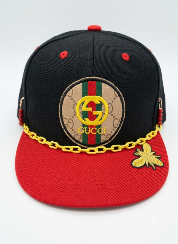 Designer-Inspired Embellished Bee & Chain Snapback Hatat