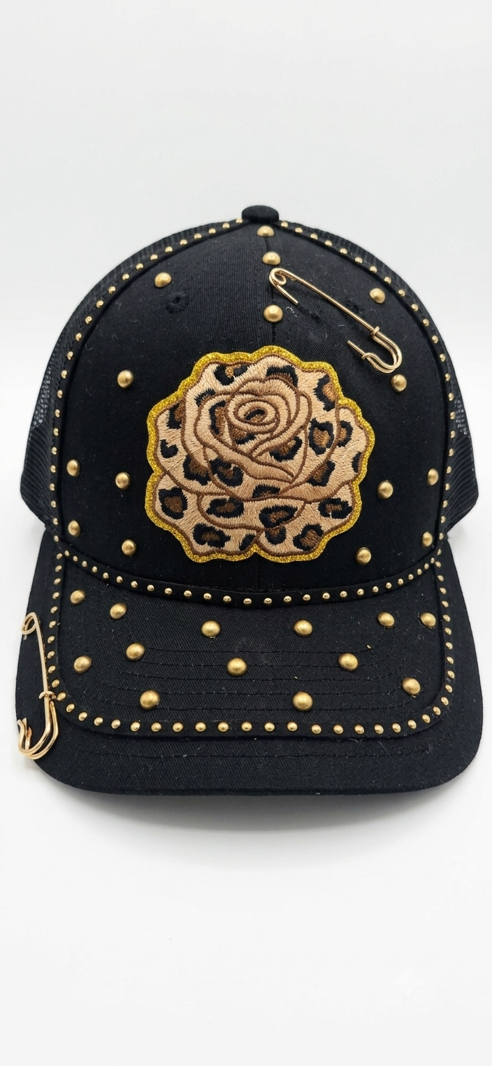 Leopard Rose Studded Trucker Cap