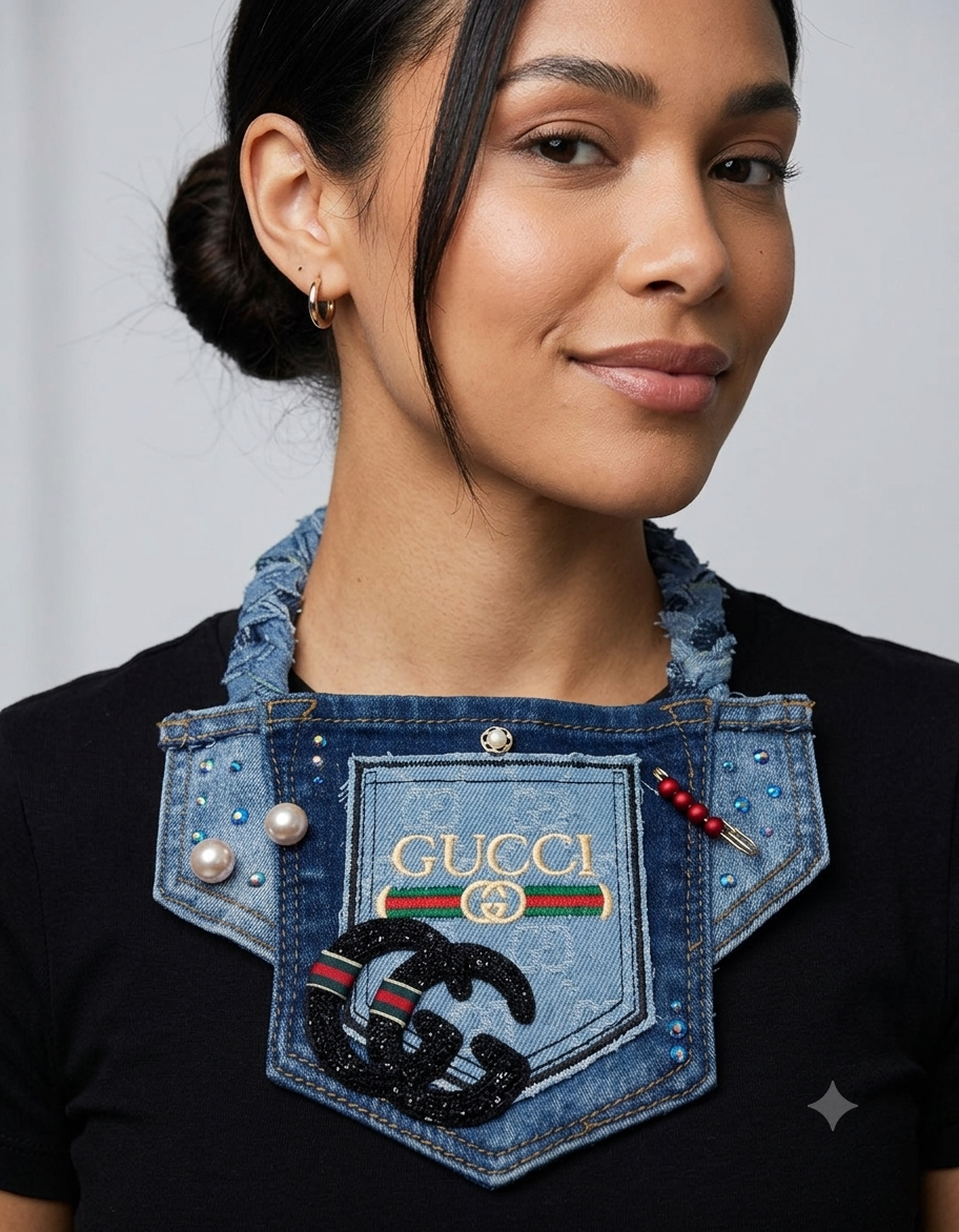 Upcycled Designer Denim Statement Collar Necklace