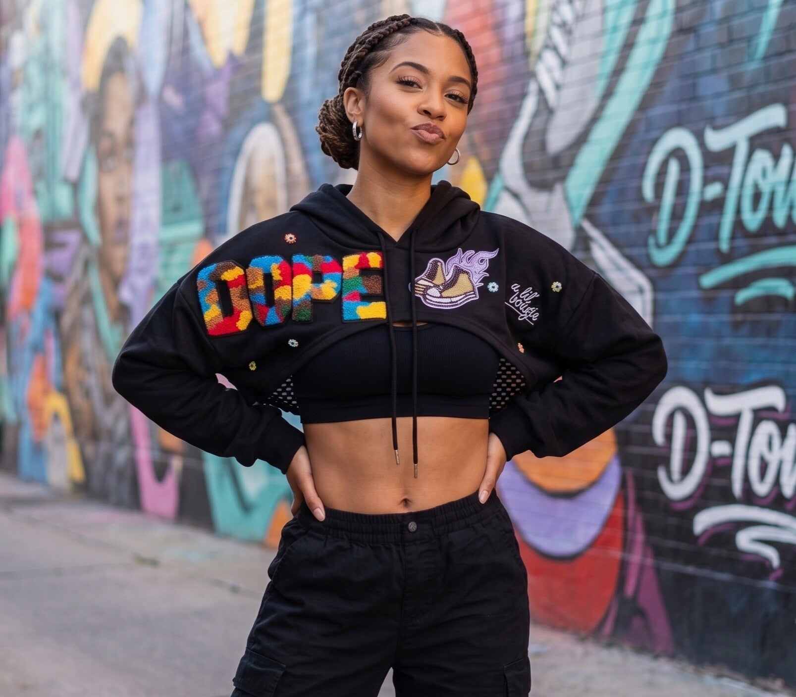 DOPE & A Lil' Bougie" Mesh Cropped Hoodie