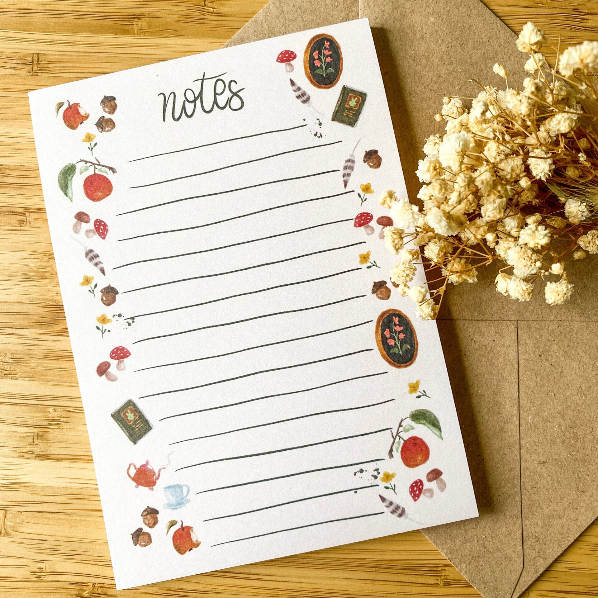 Notizblock A6 liniert, im boho Landhausstil, Floral, cottage garden, Notizzettel, To Do Liste