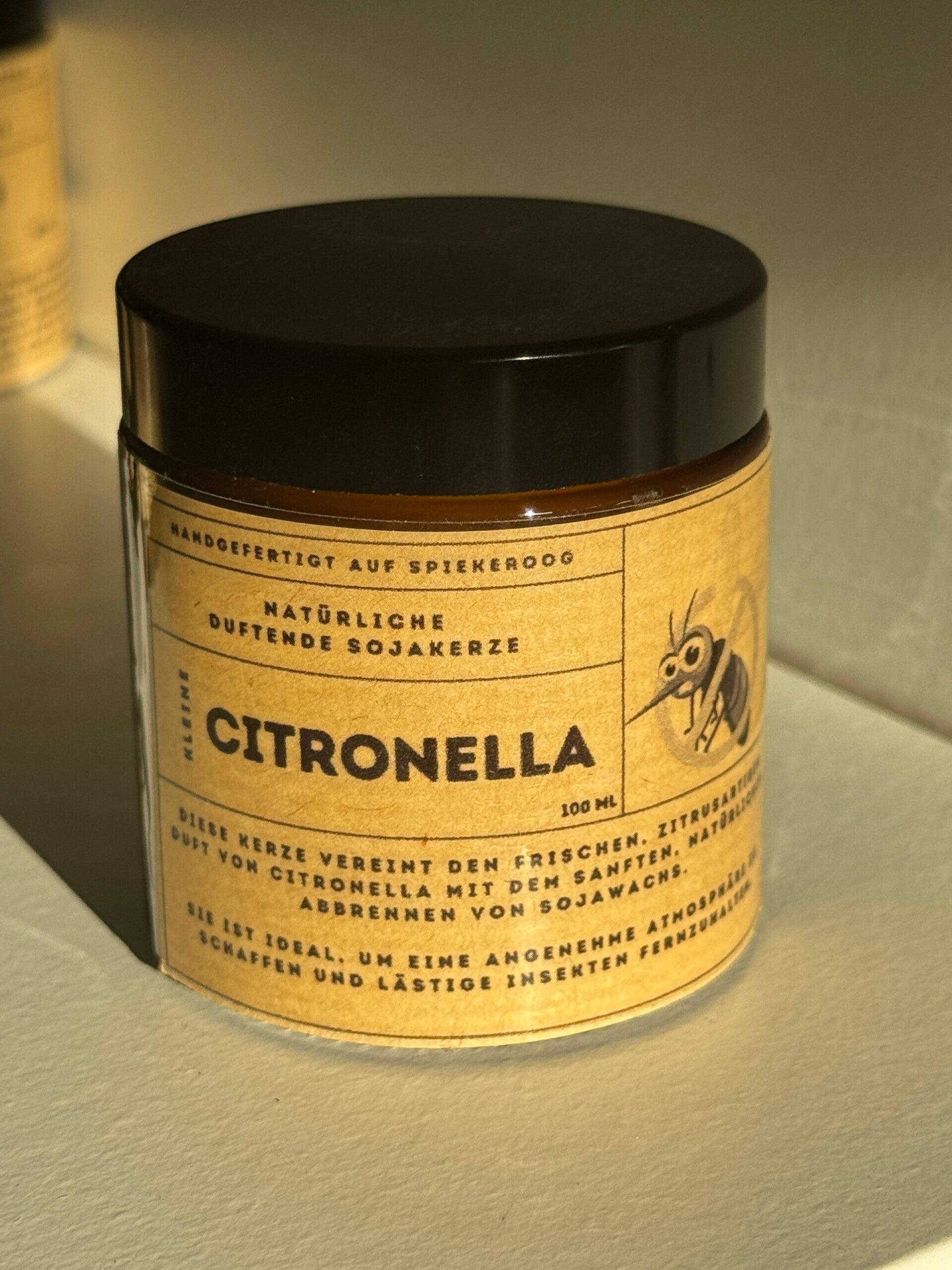 Citronella-Duft Kerze aus Sojawachs in einem Schraub-Glas (verschiedene Größen)
