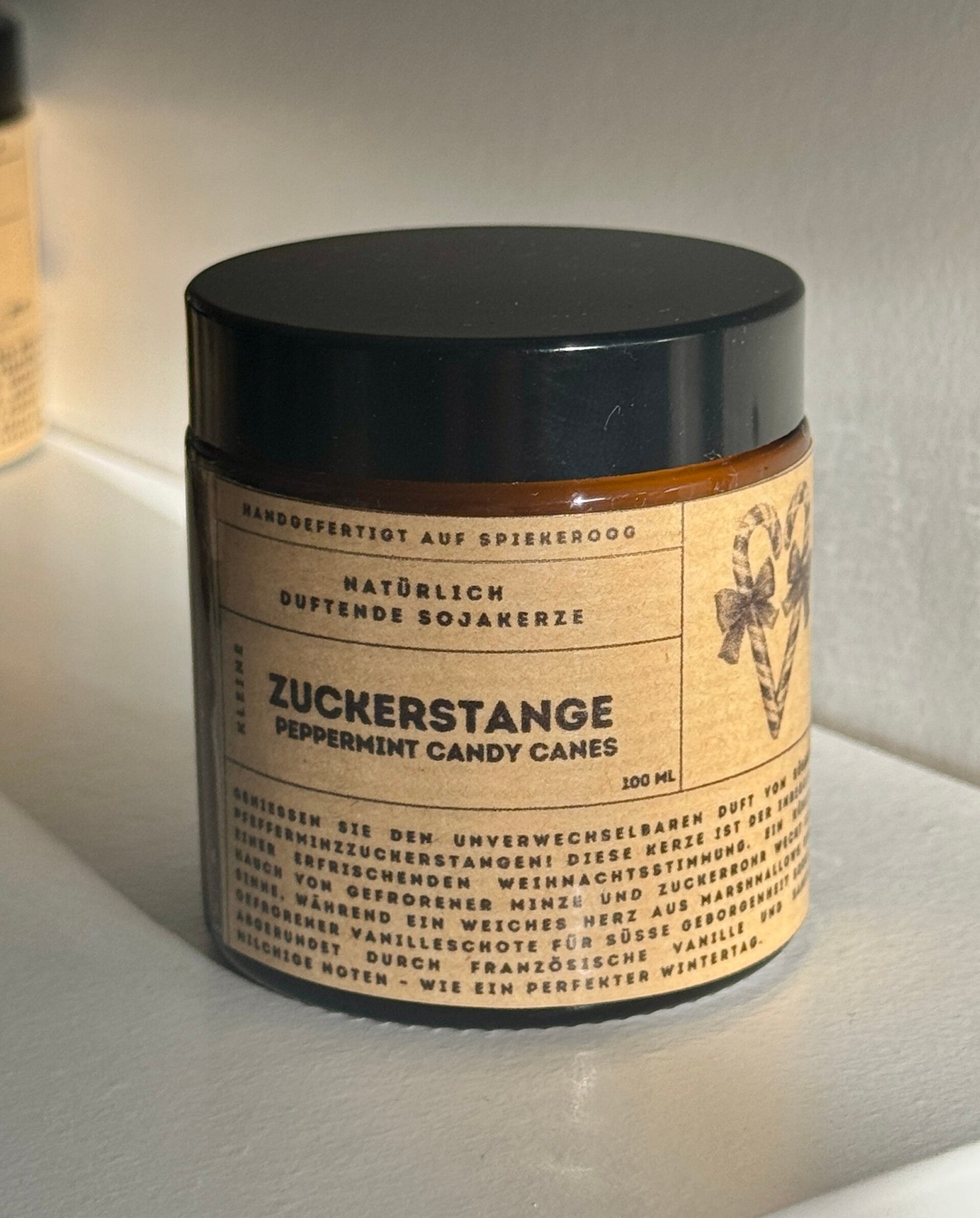 Zuckerstange (Pfefferminz) - Duft Kerze aus Soja-Wachs in einem Schraub-Glas