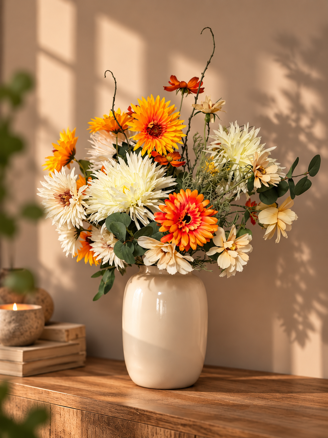 Complete titel website: Golden Meadow | Zijden Boeket incl. Vaas | Ivory | 65 cm