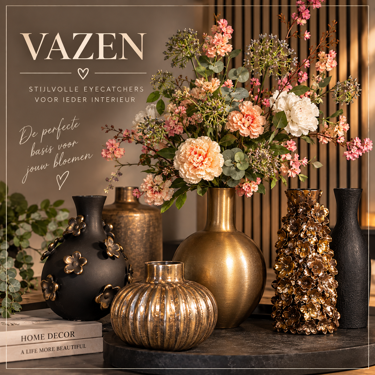 Vazen | Design vazen | gouden vaas | zwarte vaas | grote vaas | Light & Living | Countryfield | DFC - Home | Discount fashion corner 