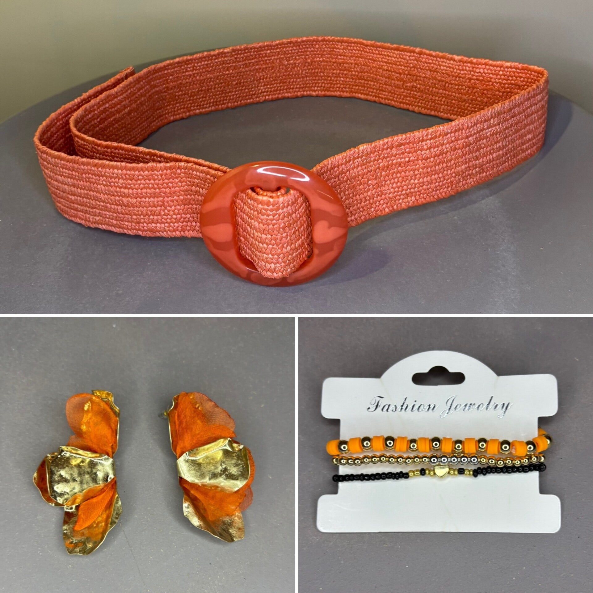 Oranje  actie setje €10 | Riem - Oorbellen - Armband setje