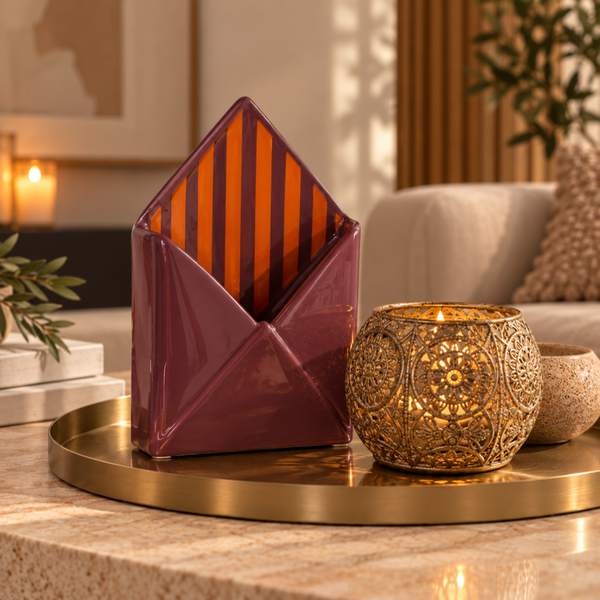 Envelop Vaas Bordeaux met Oranje Strepen – 18 cm