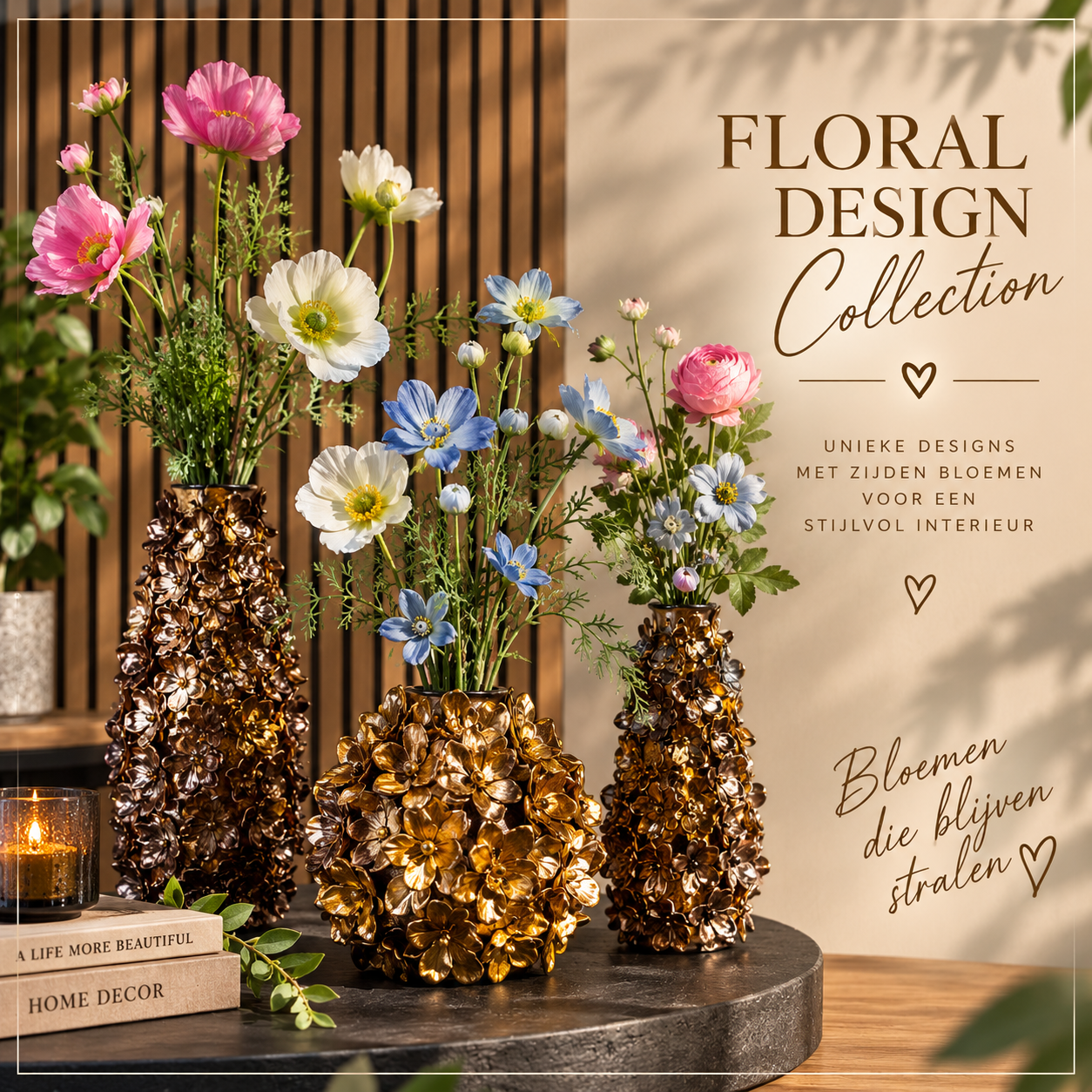 Floral Design Collection | Floral Bloom Collectie By DFC | Handgemaakte Design vazen | Goudkleurige bloem vazen  | DFC - Home 
