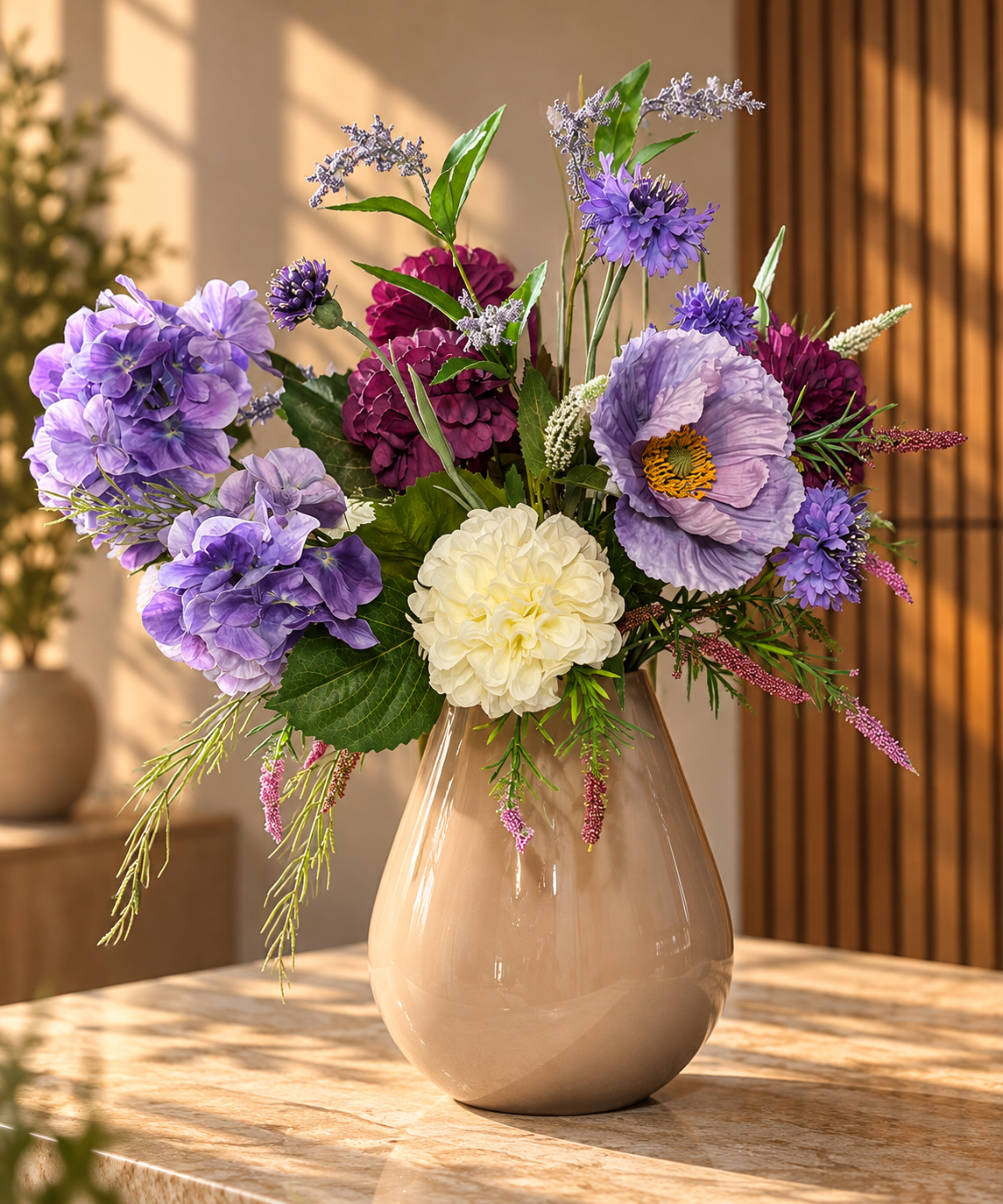Lavender Royale | Luxe Zijden Boeket in Tasman Vaas - Sand